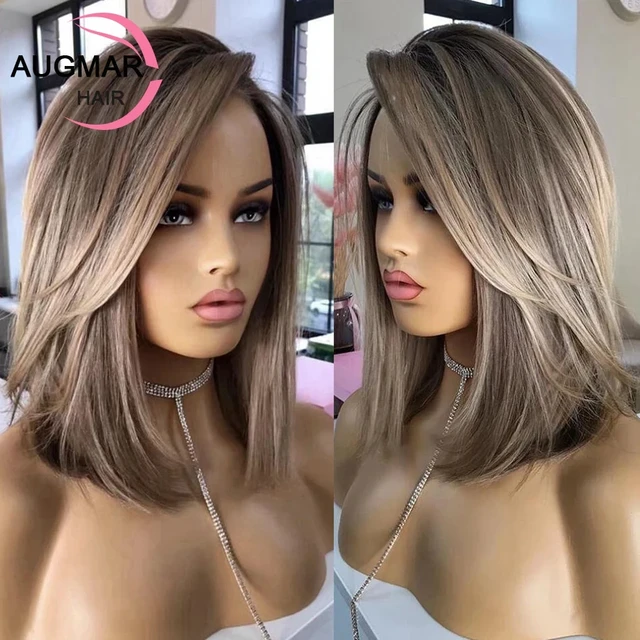 Ash Blonde Brown Bob Highlight Human Hair Wigs Transparent Short Straight  Lace Front Wigs Human Hair 13x6 HD Lace Frontal Wig - AliExpress 200165144