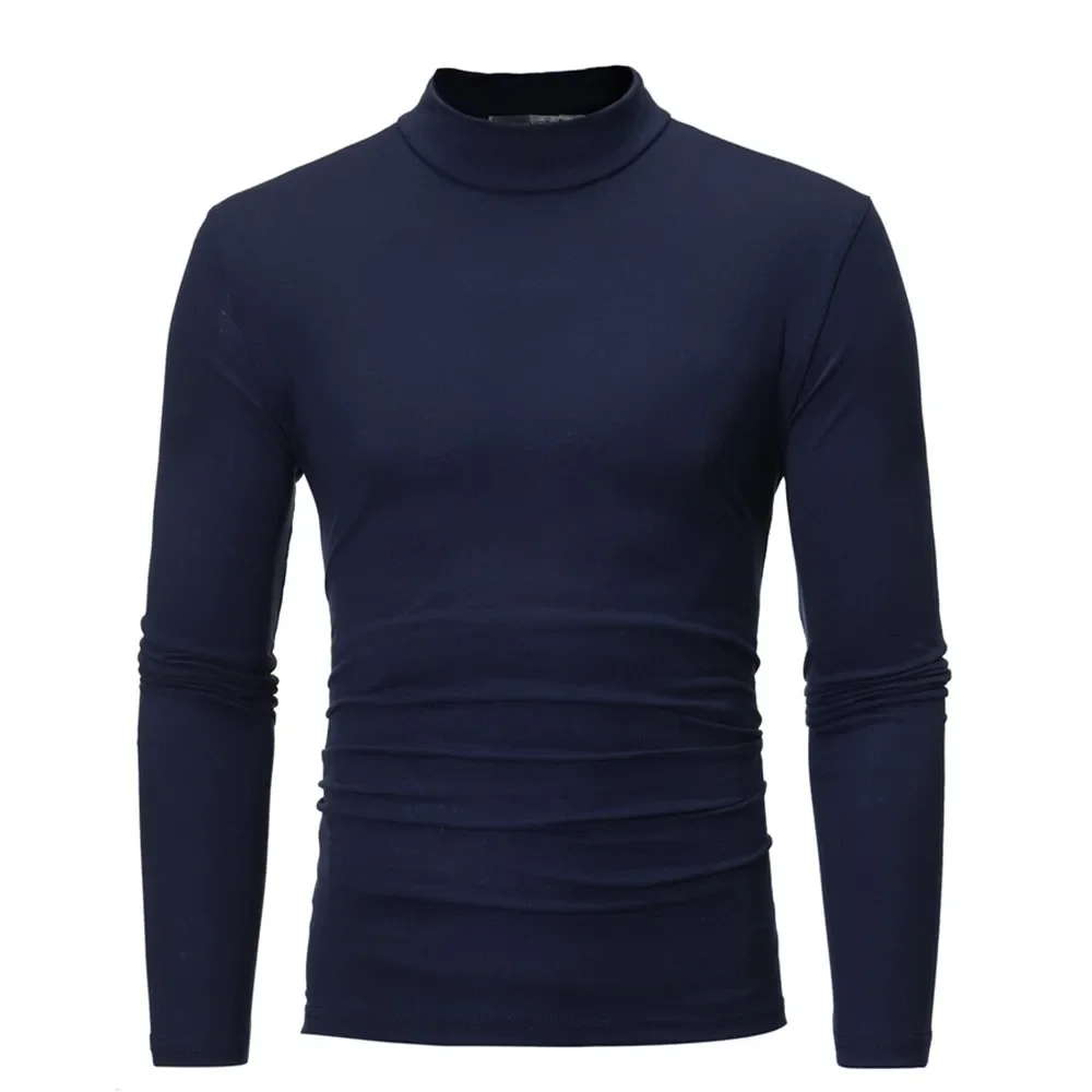 Men’s Winter Warm Mock Neck Basic Plain T-shirt Blouse Pullover Long Sleeve Top Male Outwear Slim Fit Stretch Fashion Sweater