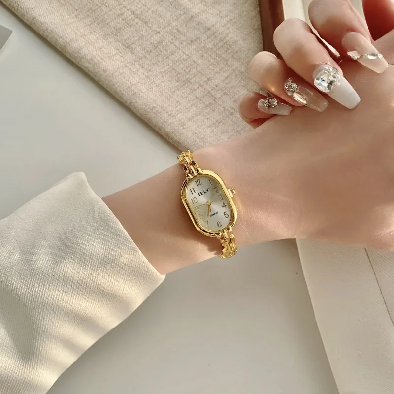 

Модные часы с золотым цифровым циферблатом, роскошный модный браслет из нержавеющей стали, часы в стиле ретро для женщин, женские кварцевые наручные часы