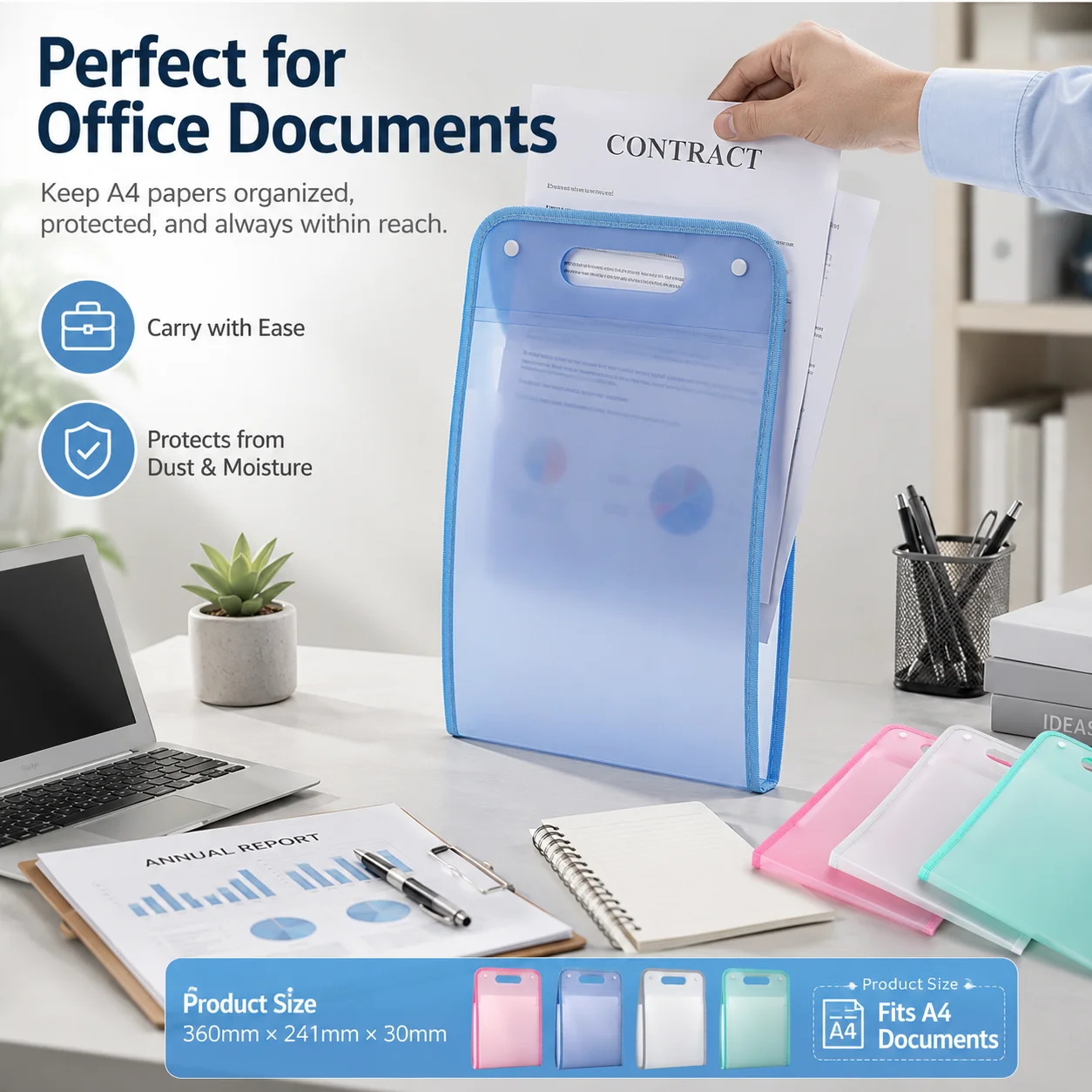 

13-Pocket Folding File Folder with 12 Labels, Waterproof A4 PP Organizer for Office School Documents Storage