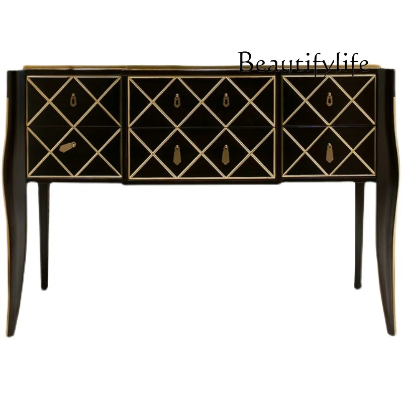 

Light luxury entrance cabinet Modern simple entrance American gold-painted decoration living room Solid wood high-footed