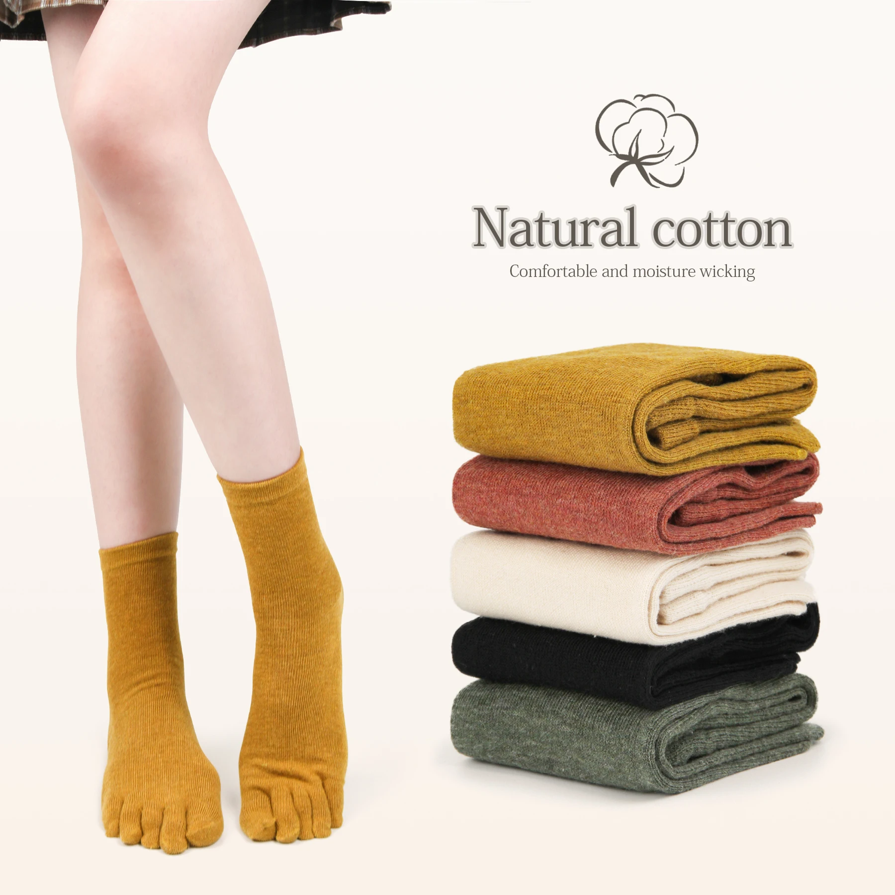 Cotton Five Finger Short Socks For Woman Girl Anti-Bacterial Breathable Colorful Soft Elastic Harajuku Socks With Toes Hot Sell