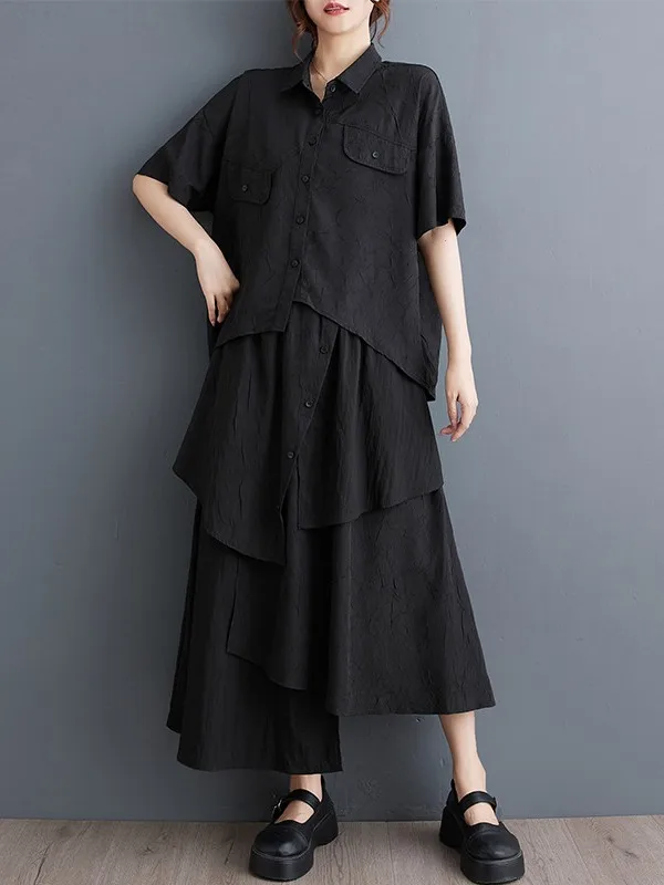 

Лето 2022, свободный комплект асимметричного верха irt, тонкая юбка с эластичной резинкой на талии, комплект из двух предметов, моющийся женский ансамбль