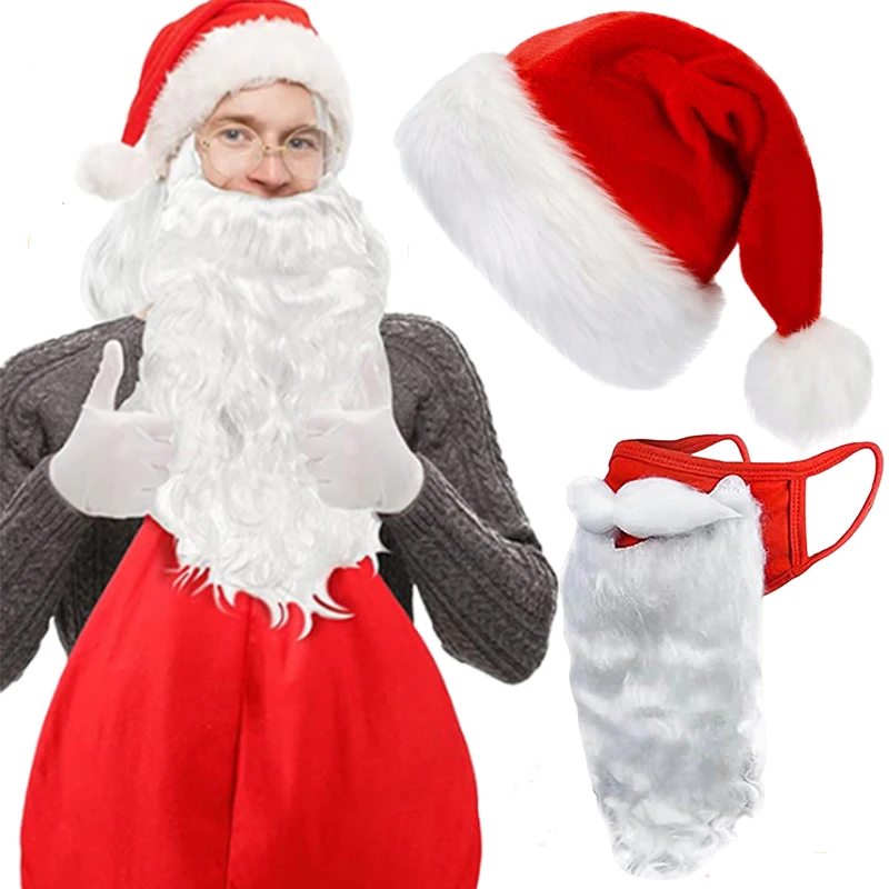 Christmas Hat 3D Santa Claus Beard Masks for Adult Kids Plush Thicken Warm Xmas Cap Christmas New Year Party Festival Supplies