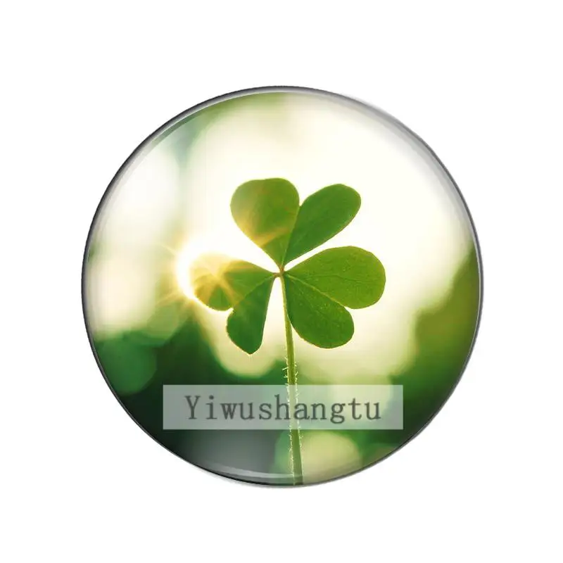 Beauty lucky Four-leaf clover good luck 8mm/10mm/ 12mm/Round photo glass cabochon demo flat back Making findings ZB0543