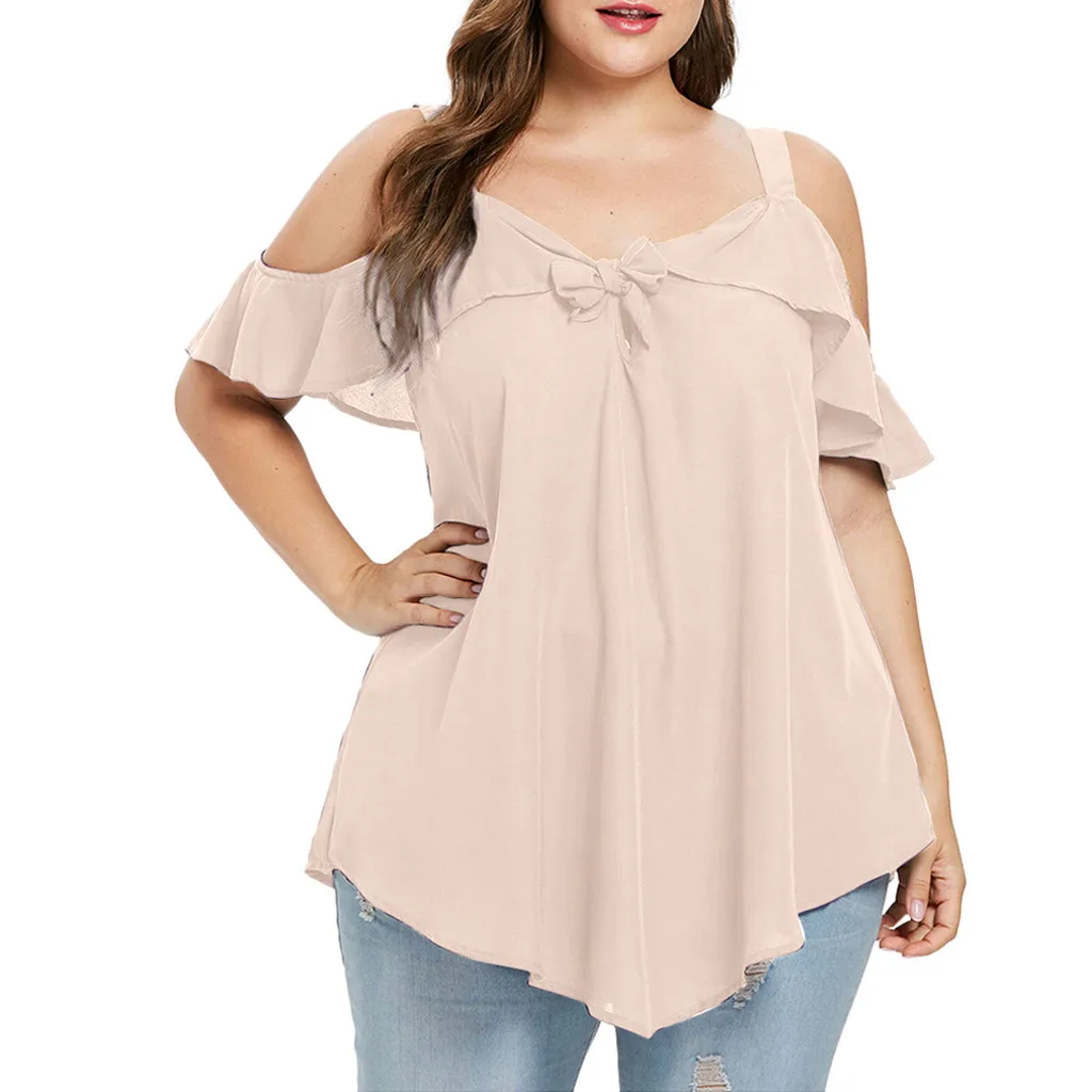 Plus Size Sexy Blouse Women Summer Cold Shoulder Solid Color Purple Black Short Sleeve Tops Shirt 2022 Camisas Clothing