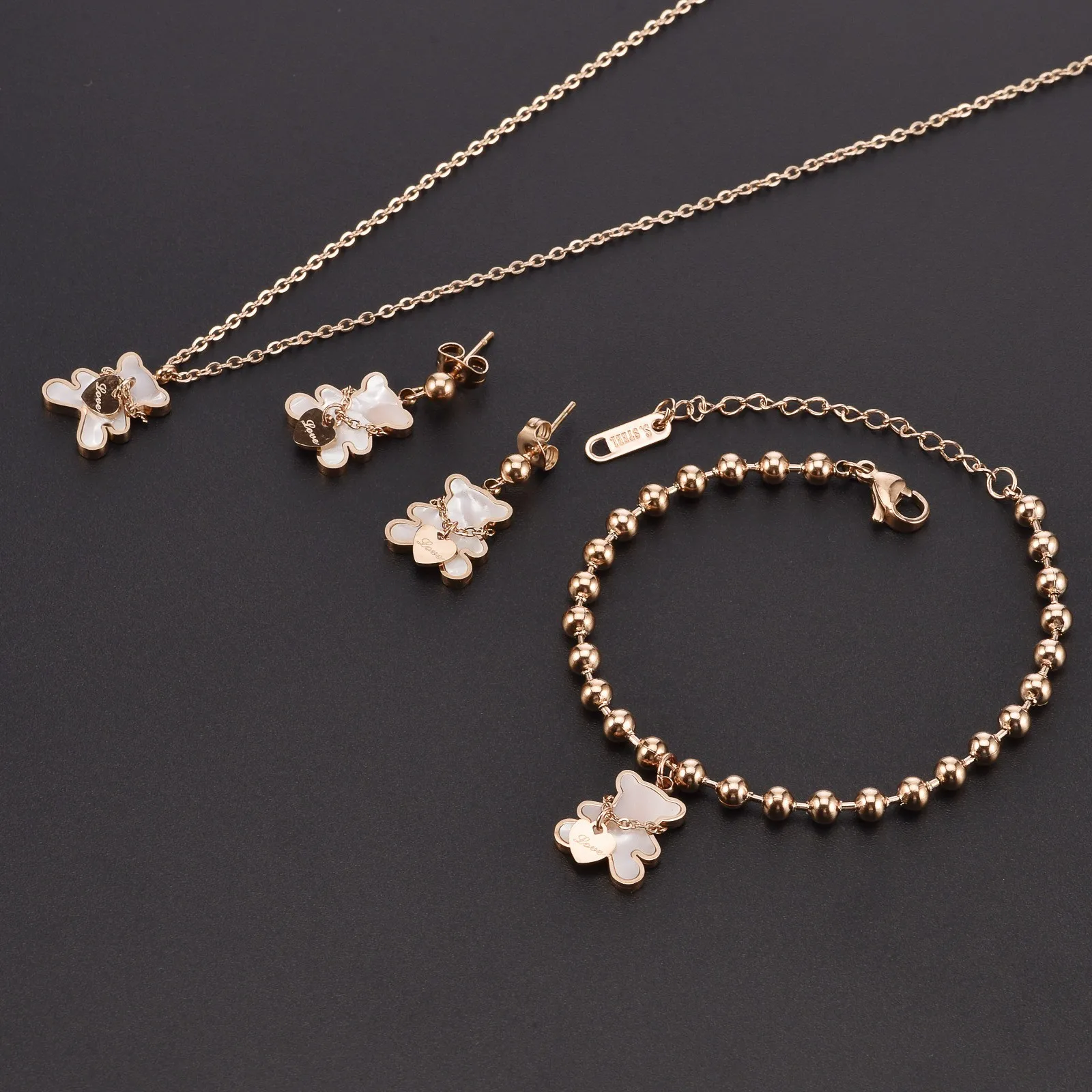 Jewelry Stainless Steel Necklace Bracelet Earring Set Black Shell Fashion Jewelry Accessories