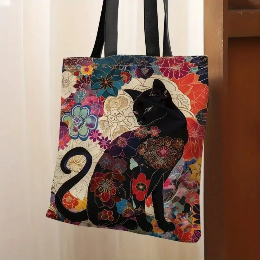 

Trendy Cute Cats Handbag for Women Large Capacity Multi-functional Canvas Bag Portable Lightweight Tote Bag Outdoor