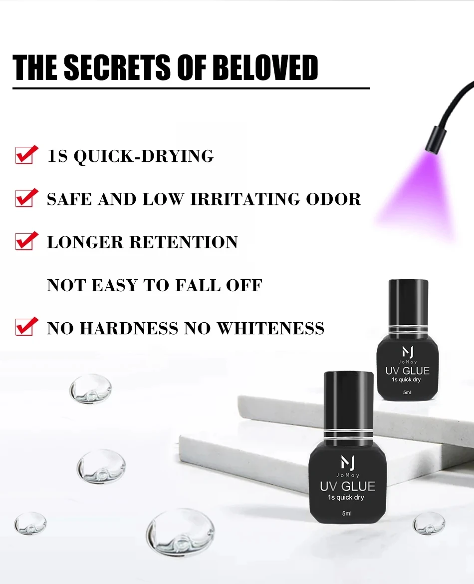 JOMAY UV-Wimpernverlängerungskleber 5ml Schwarz 1S Schnelltrocknend Wasserfest & Ölresistent Geruchsarmer Klebstoff Wimpernverlängerungszubehör – Detail 2