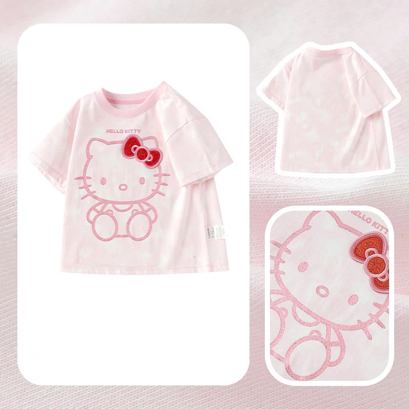 

New Girls Hello Kitty Short-Sleeved Clothes Little Girls Cute Printed T-Shirt Versatile Casual Children's Bottoming Shirt