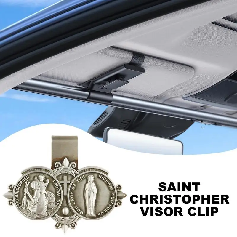 Saint Christopher Visor Clip Decorative Badge Visor Clips For Cars Car Travel Accessories Driving Amulet Patron Saint Periapt