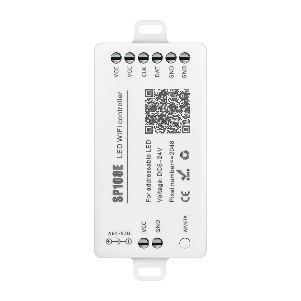 

SP108E Dream Color Wifi LED Controller For LED Strip WS2812 Magic Colour SPI 2048-Pixel "LED Shop" APP Control DC 5V 12V 24V