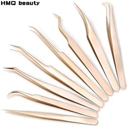 Pearl Gold Eyelashes Tweezers Stainless Steel High Precision Anti-static Tweezers Professional For Lashes Eyelash Extension Tool