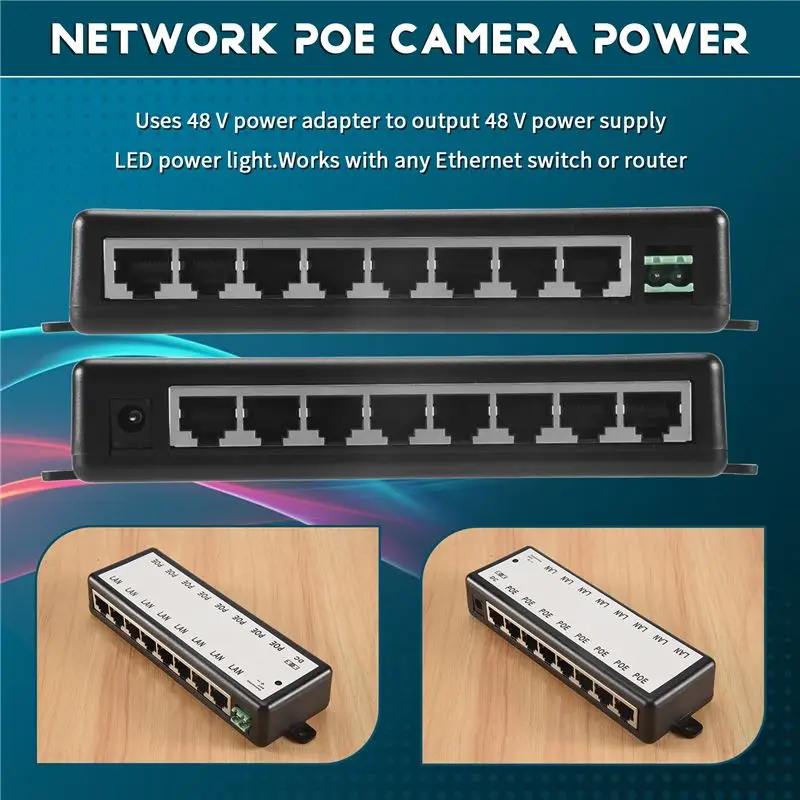 8 Ports Poe Injector Poe Splitter For Cctv Network Poe Camera Power Over Ethernet Ieee802.3Af
