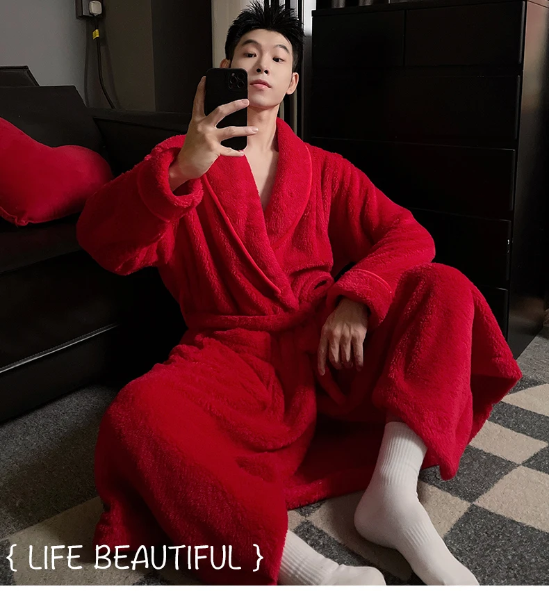 Plush robe men-red