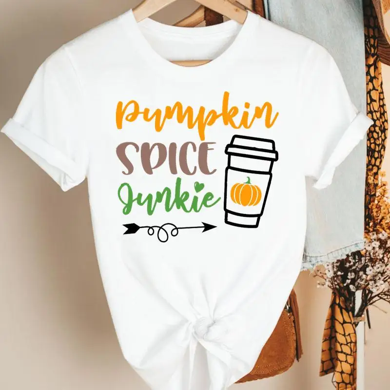 Women Pumpkin Spice Coffee Autumn Fall Thanksgiving Halloween Clothing Cartoon Print Tshirt Female Tee 2021 Top Graphic T-shirt