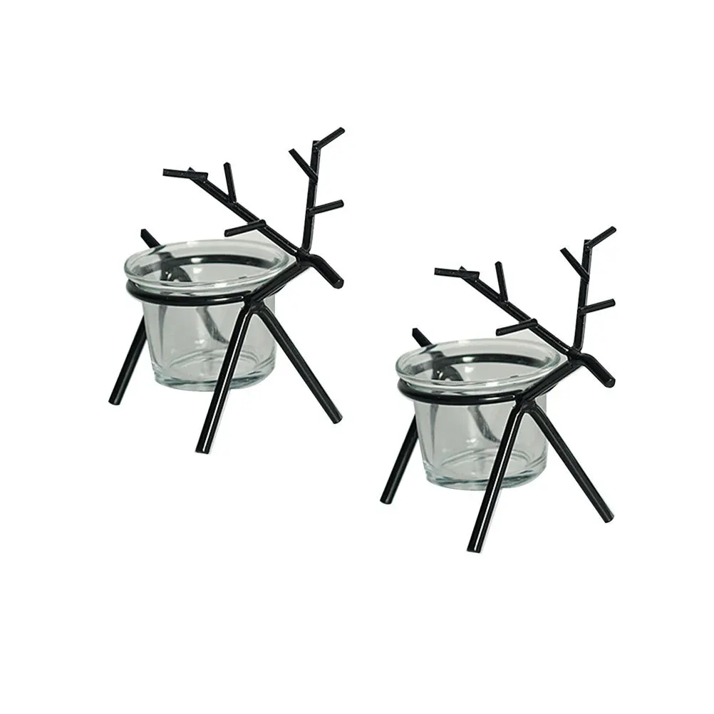 

2Sets Reindeer Tea Light Holder Iron Art Candlestick Black Christmas Table Holder Christmas Decor Mantle Fireplace Accent