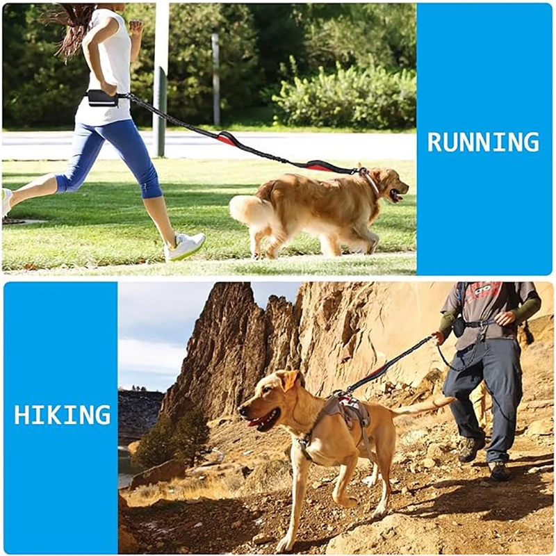 

Reflective Waist Pack Leash Dog Running Belt Elastic Hands-Free Jogging Leash Metal D-Ring Dog Leash Safety Harness