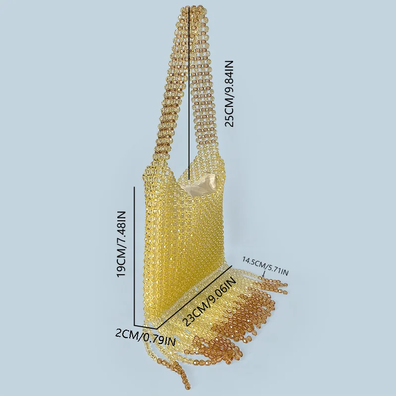 Новинка 2025 года, стильная женская сумка из акрилового металла с кисточками, сумки ручной работы с бисером, сумки на плечо, сумки для поездок на работу