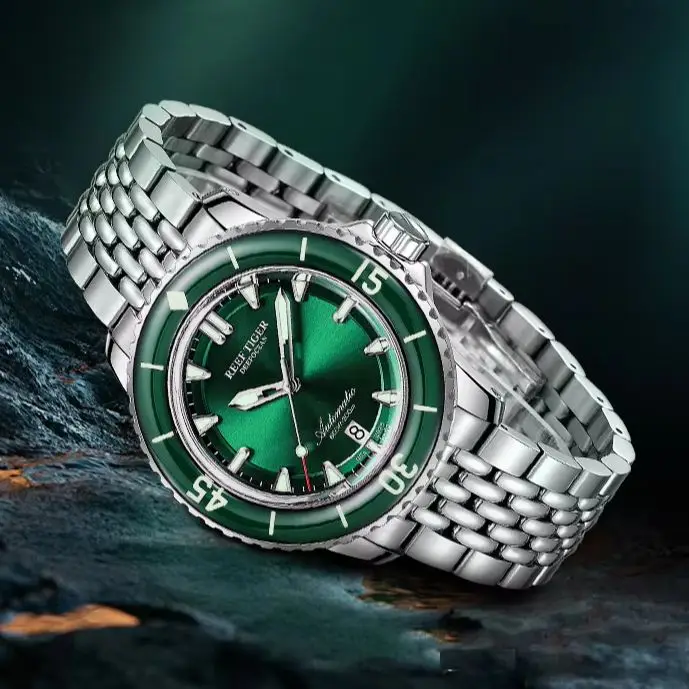 Reef Tiger Men Automatic Watch 44mm Mechanical Wristwatch Diver 200m Waterproof Sapphire Mirror Luminous NE20 Mov Military