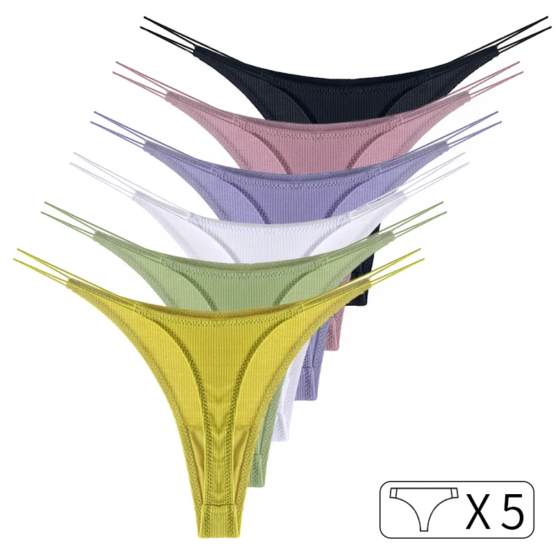 5Pcs Sexy Women Panties Candy Color Thong Cotton Seamless Girls Briefs G String Fitness Low Waist T-back Intimates