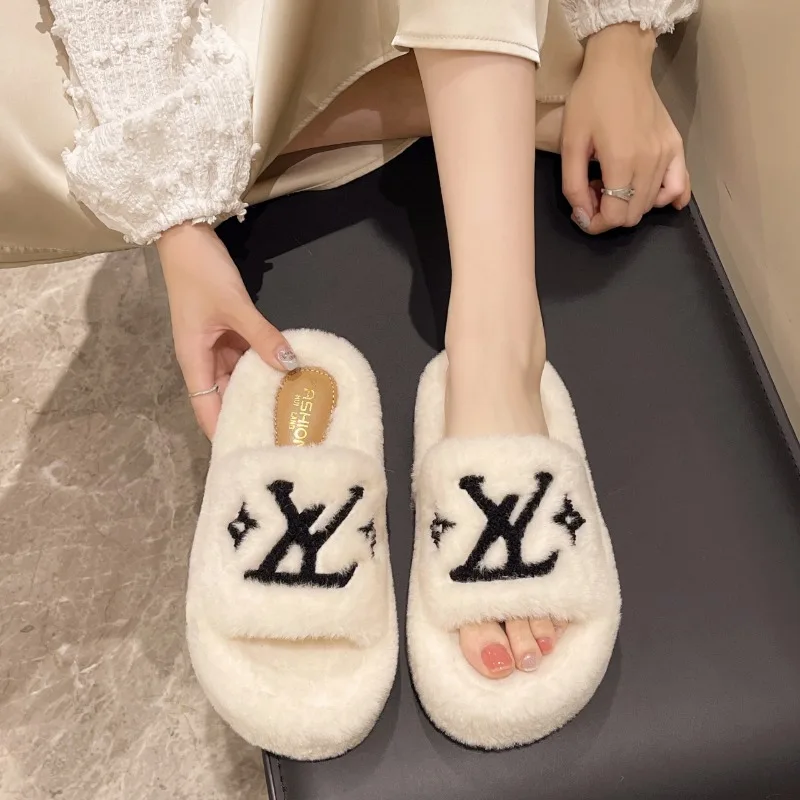 2025 New Popular Women's Slippers Party Plush Summer New Best-Selling Furry Home Shoes Fur Flip Flops Female Slides Fur Shoes view 6
