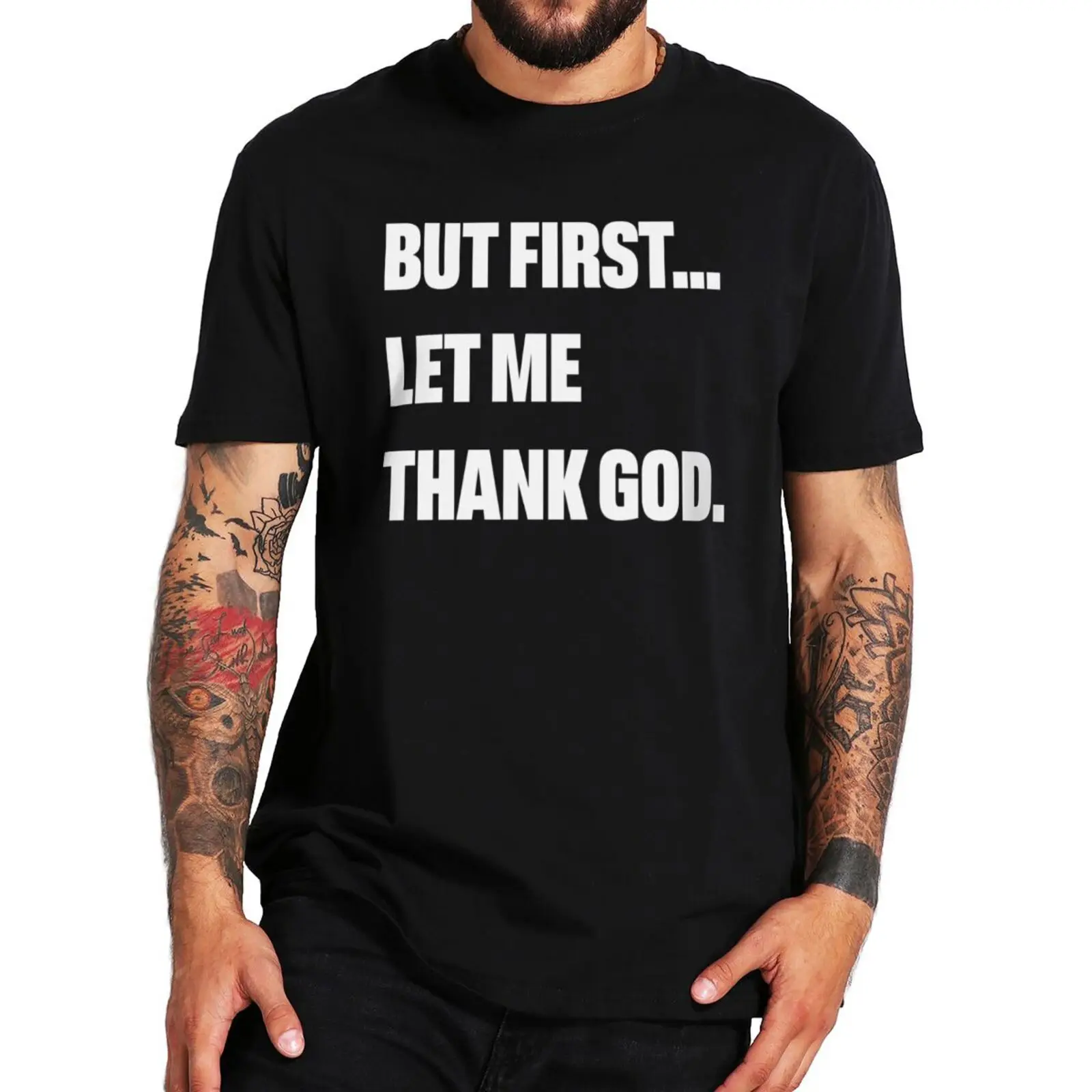 Camiseta de pero primero Let Me Thank God, regalo religioso cristiano de Jesús, camisetas Unisex suaves de algodón 100%, cuello redondo, talla europea