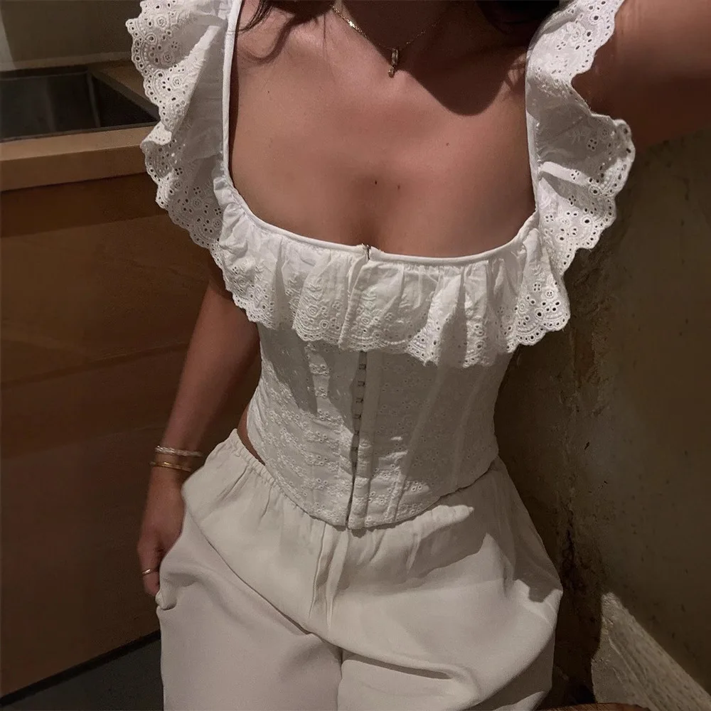 

Pure Desire Sexy Vest Top Women's Faion 2025 Square Collar Fibone Design ort Sve Slim Fit Chinese Sle Top