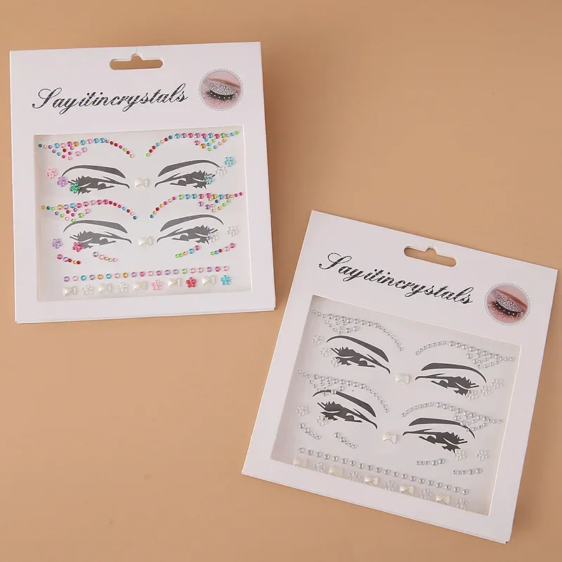 Pegatinas de tatuaje de perlas de diamantes de imitación acrílicas desechables DIY, maquillaje de Mascarada, decoración facial, pegatinas de ojos de