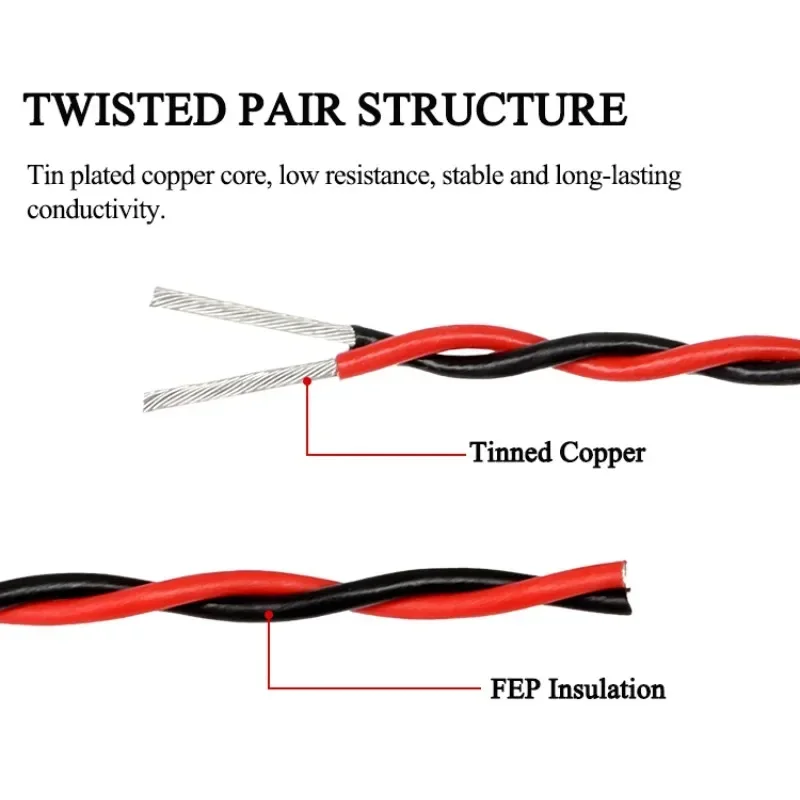 1~10M AFS200 PTFE Wire 2pins 26/25/24/22/20/18/17/15/13AWG FEP Twisted Pair Tinned Copper High Temperature Electronic Cable