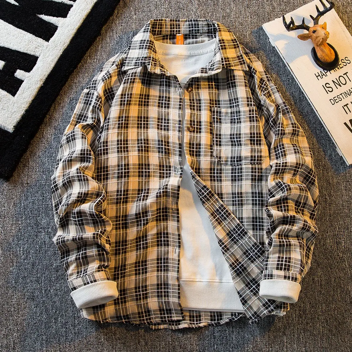 

Men's Japanese retro plaid shirt men's long sleeved autumn thin trendy brand handsome shirt clothing streetwear men shirts