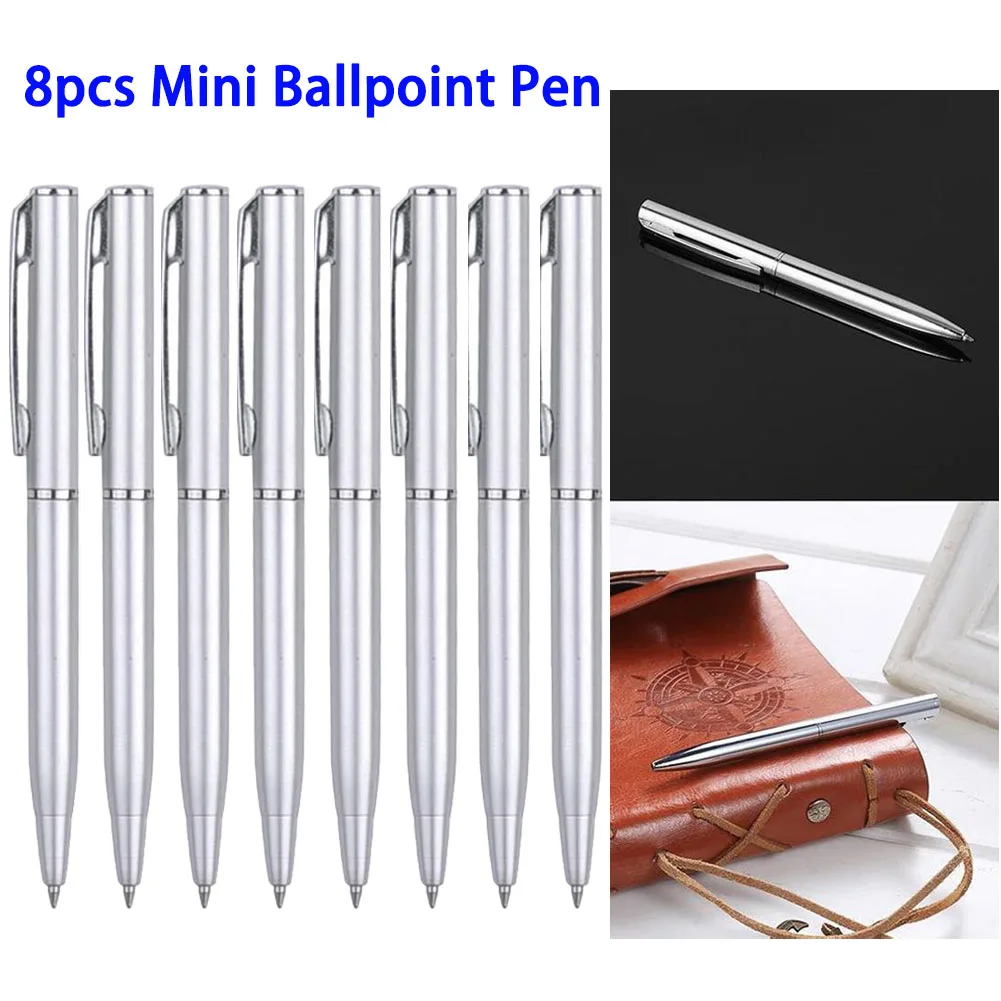 8pcs Mini Ballpoint Pen Plastic Material Rotating Oily Portable Metal Mini Pens For School Office Writing Point 1.0mm