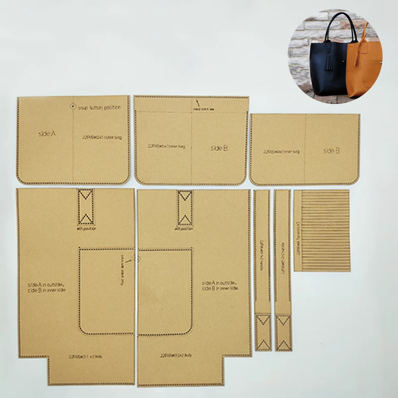 YOMDID 8 adet omuzdan askili çanta Kraft yapma şablonu el yapımı deri plaka kalıp DIY çanta Tote çanta yapımı Leathercraft şablonu