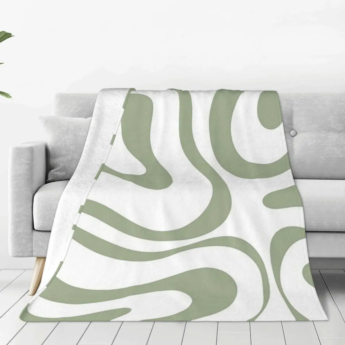 Liquid Swirl Abstract Pattern In White And Sage Green Blanket Flannel Sofa Throw Blankets For Home Office Throws Bedspread Quilt