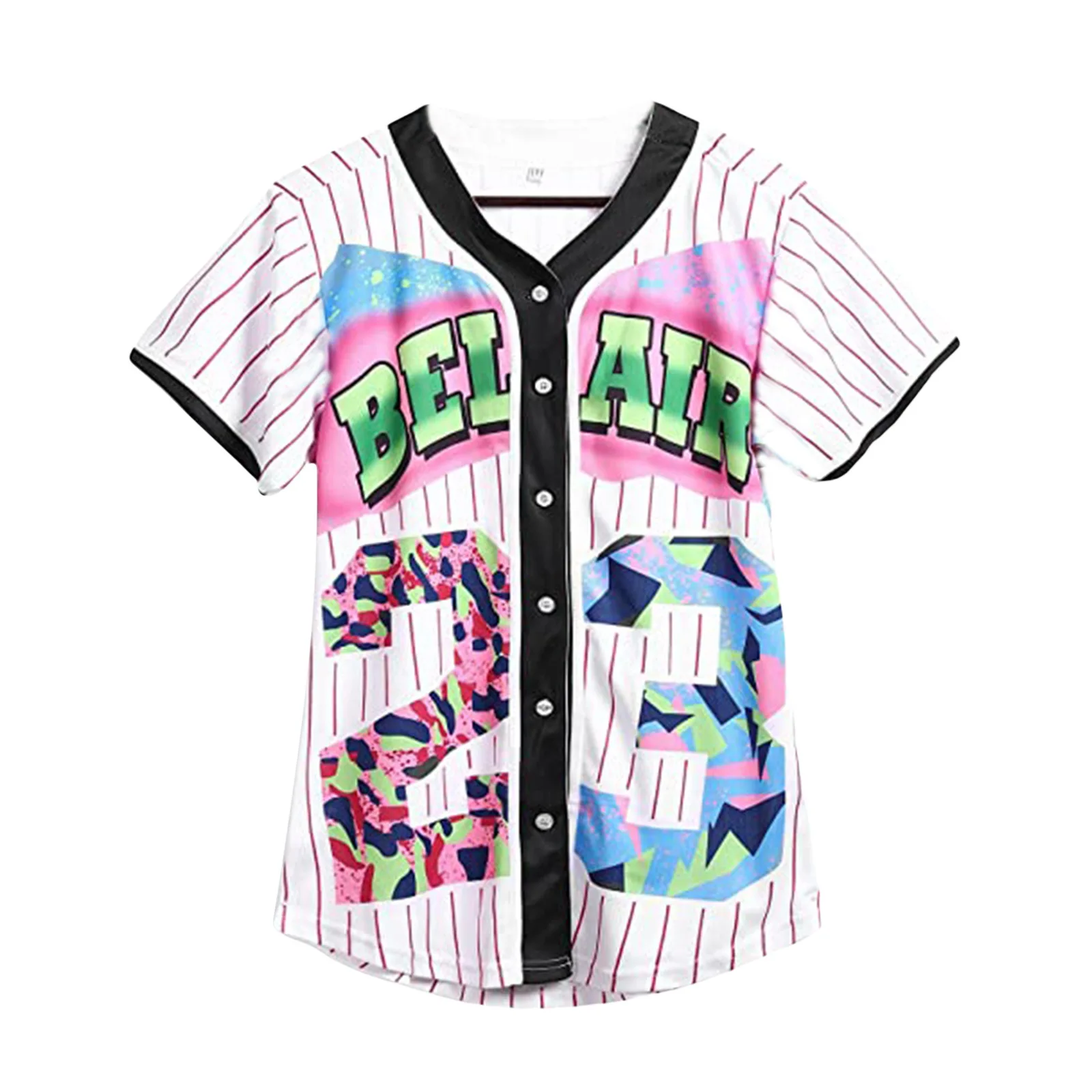 Camisa de béisbol con estampado Digital para hombre, camisa de manga corta grande de un solo pecho, estilo callejero, Y2k, Hip Hop No. 23, MB27