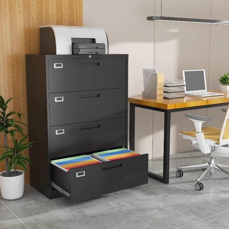 4 Drawer Filing Cabinet with Lock Metal Lateral File Cabinet Office Home Steel Lateral File Cabinet for A4 Legal