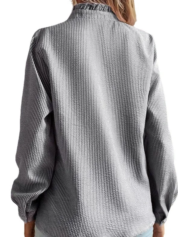 Csa de Burbujas de Manga Larga a Rayas para Mujer, Estilo Casual, Corte Regular, Material 00%, Moda de Verano, Origen Chino