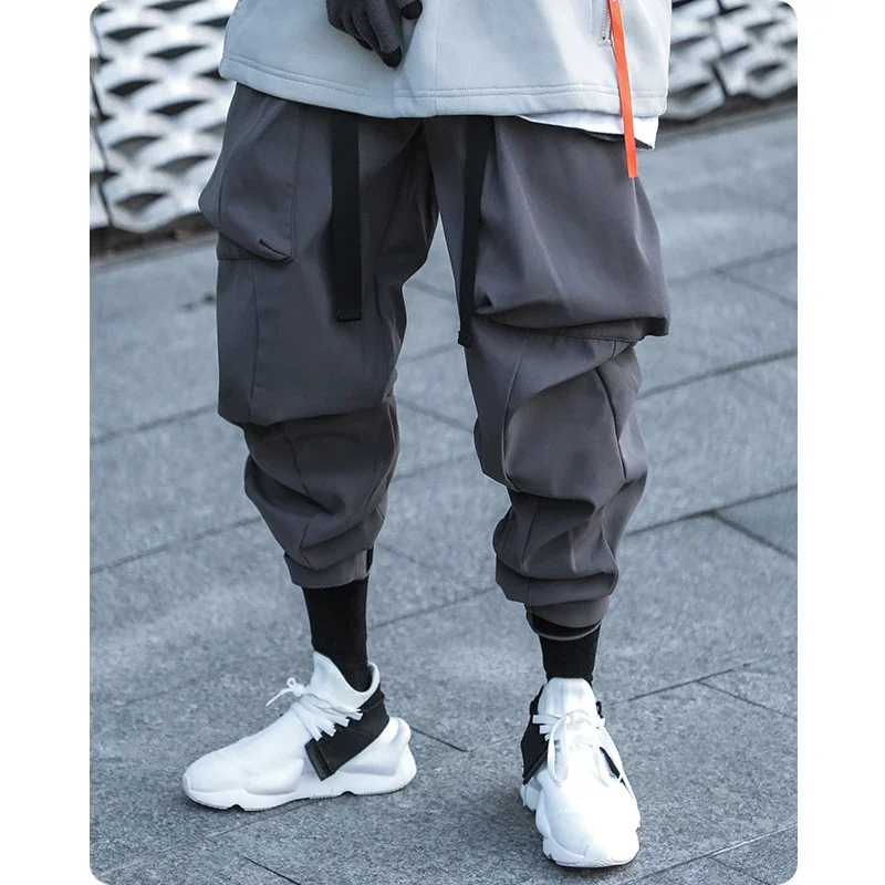 Unisex spring Men's clothes Harajuku Loose Technology oversize Trendy HipHop Cargo jogger pants Multi-pocket Drawstring Overalls