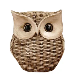 Resin Statues For Home Decor Animal Sculpture For Decoration Table Desk Ornaments Living Room Interior Figurine Vine Weaved Owl