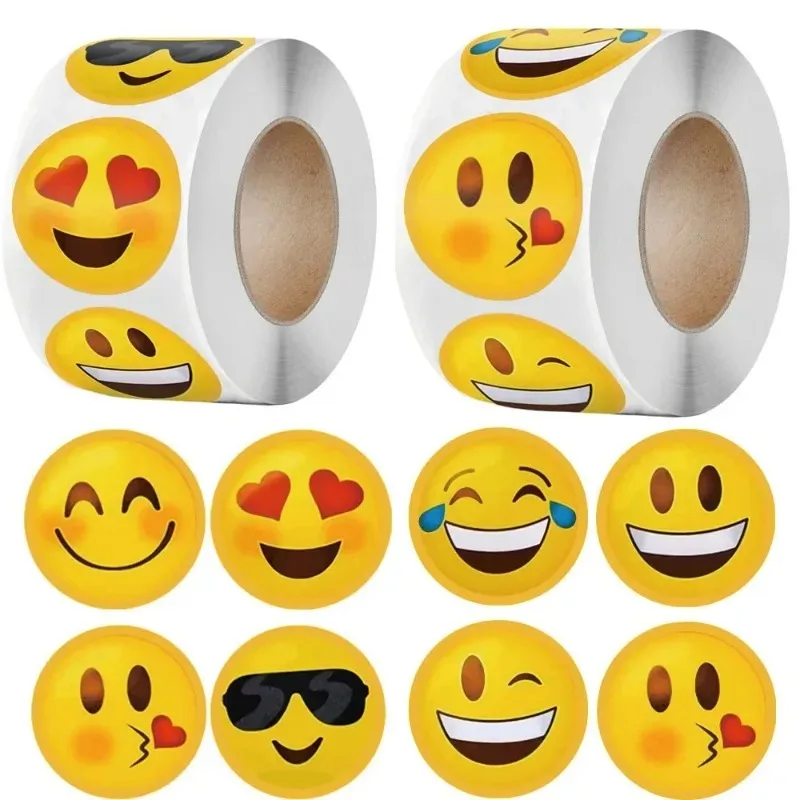1/2 Roll Smiling Emoji Pack, Children's Inspirational Seal Sticker Cartoon Cute and Funny Creative Outer Packaging, Gift Sticker