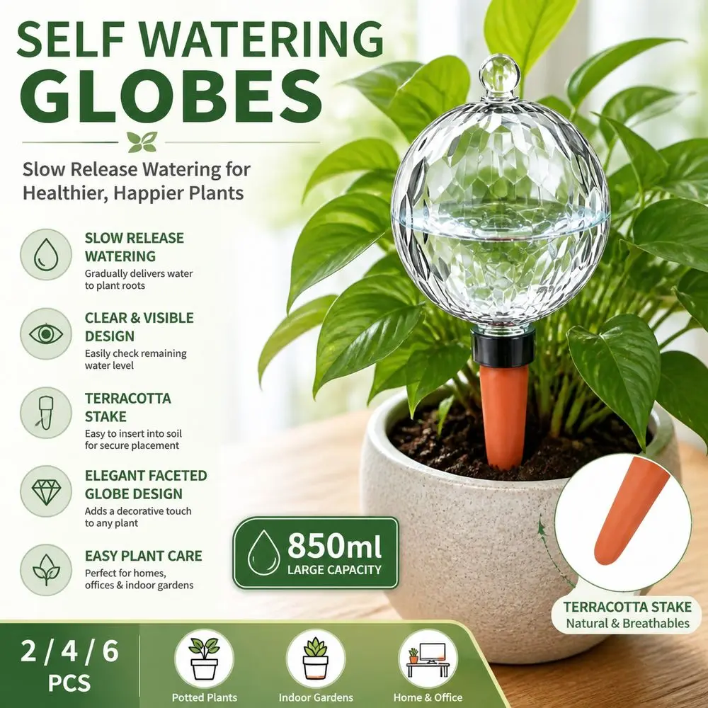 2/4/6pcs 850ml Capacity Automatic Watering Globes Terracotta Stake Control Water Dripper Flower Waterer Device Planter Insert