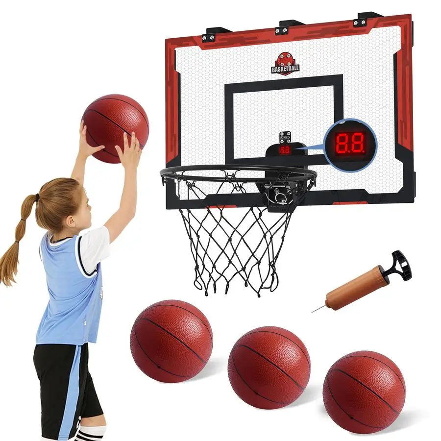 

x 16, большое баскетбольное кольцо для дома для детей и взрослых, баскетбольное кольцо над дверью с прочной пластиной, электронное табло