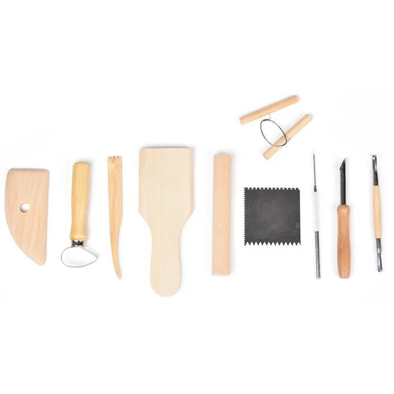 10pcs/set Sculpting Tool Pottery Tools Wood Handle Pottery Set Wax Carving Sculpt Smoothing Polymer Shapers Pottery Ceramic Tool