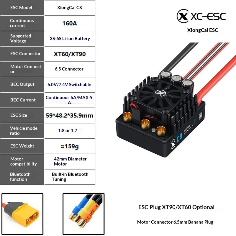 

Xc Esc Remote Control Model 1/10 1/12 Sensible Brushless Waterproof Electric Adjustment Built-In Bluetooth 60a-200a Xt60 2s-8s