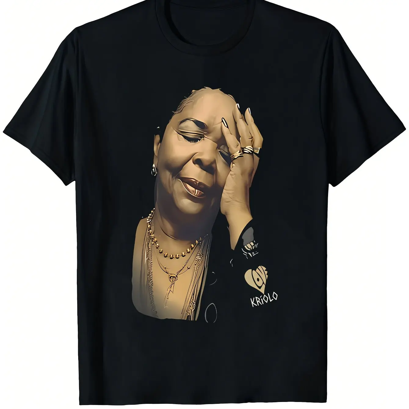 CESARIA EVORA Camiseta con estampado retro Love Kriolo de las Islas Caimán, unisex, estilo bohemio, camiseta de manga corta con cuello redondo