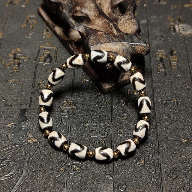 Tibetan Black/White Tiger Tooth Totem Weathered Agate Dzi Bead String Amulets Bracelet Jewellery for Men&Women Free Shipping