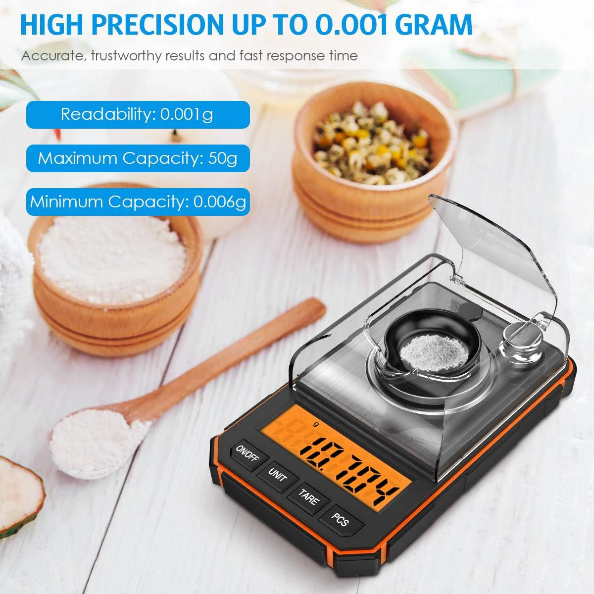 50g Portable Digital Milligram Scale,0.001g Precise Graduation,Professional Pocket Scale with 50g Calibration Weights Tweezers