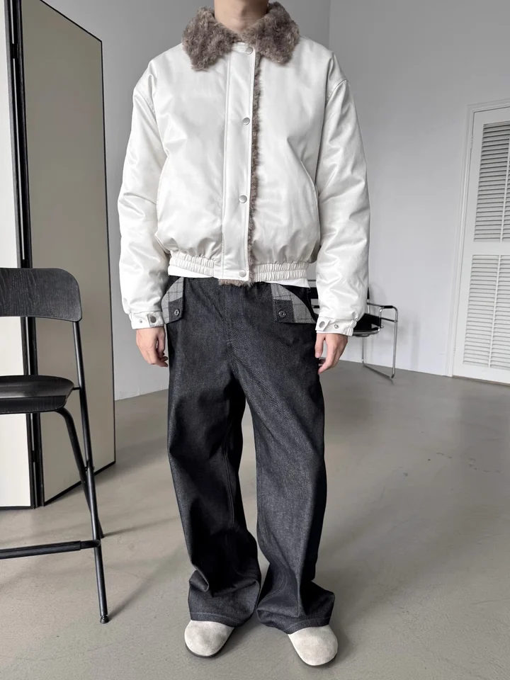 

Classic Warm Fce Bomber Jaet with Fur Collar Men's Women's ort Wide Boxy Cotton Coat Vintage Retro Sle Winter Outerwear