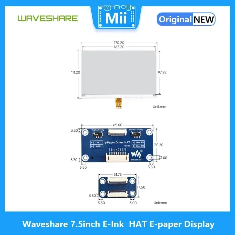 Raspberry Pi 7,5-дюймовый ЖК-экран Waveshare E-Ink HAT Дисплей электронной бумаги 800x480 поддерживает Raspberry Pi/Jetson Nano/Arduino/STM32