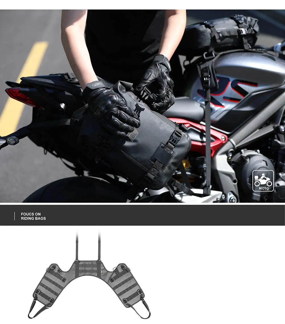 Rhino walk Motorrad Seiten tasche mit Basis wasserdicht 6l/8l/10l/15l Motor Rücksitz Tasche Rack Motocross Aufbewahrung rucksack – Detail 5